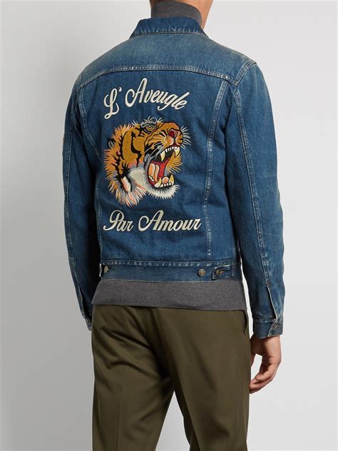 gucci jean jacket tiger replica|gucci tiger denim jacket.